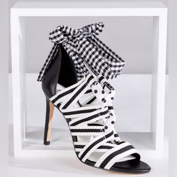 Gianni Bini Shoes - Gianni Bini Black Abrianna Gingham Lace Up Sandals 3.93” heels Size 8 NEW
